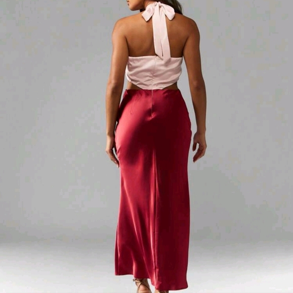 Satin Twist Halter Mid-Axi Dress With Contrast Colours Cute Sundress - Picture 2 of 4